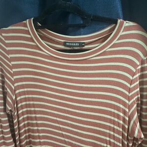 Women's Rust and Cream Striped Long Sleeve Top